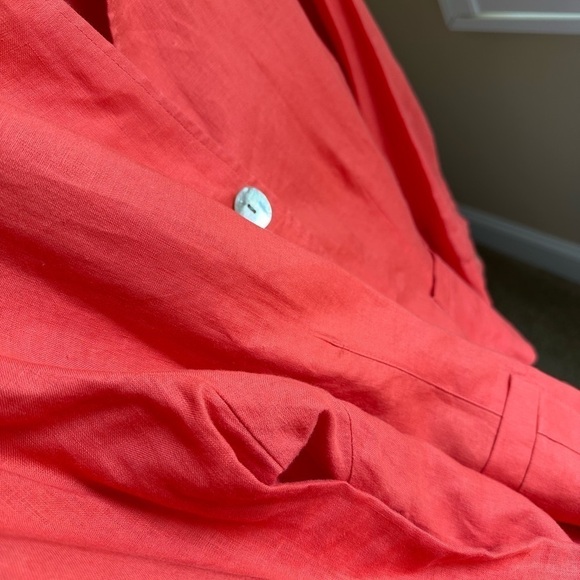 Kim Rogers 100% linen 3/4 sleeve coral pink women mother of pearl buttons jacket - Picture 5 of 6